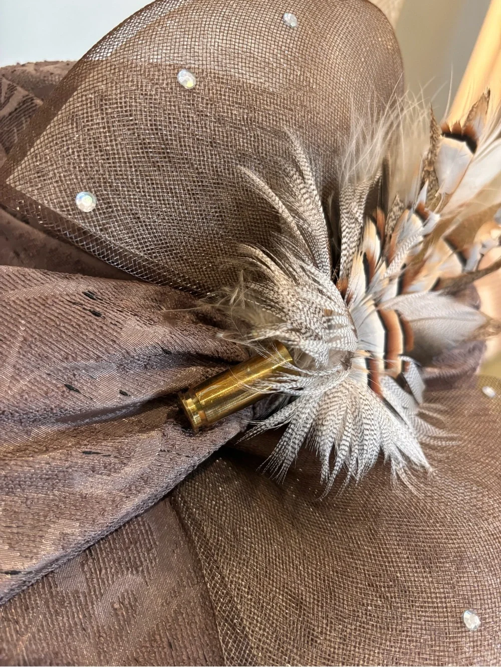 Tania Bella Premiere Collection Brown Kentucky Derby Hat Removable Hornady Pin - Picture 6 of 10